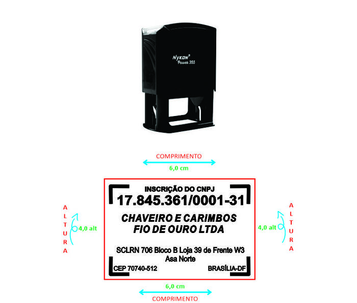 Carimbo Automático Nykon 355 CNPJ 60x40mm Desenho :: Carimboasanorte